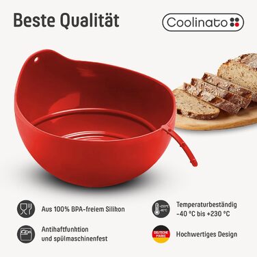 Coolinato – 3-in-1 Universal Bowl Silicone Mold 24 cm – Dough Bowl, Proofing Basket, and Bread Baking Mold all in one - BPA-Free & Oven-Safe up to 230°C – Platinum Silicone - Ideal for Mixing & Baking Bread - Red