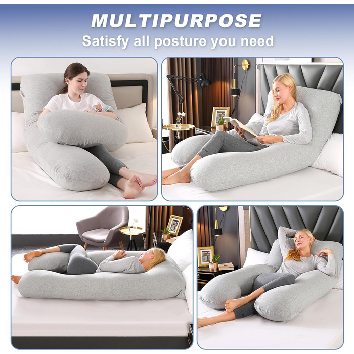 Подушка для вагітних Avmvnvc U-подібної форми, велика, для сну на боці, знімний чохол з джерсі (сірий)