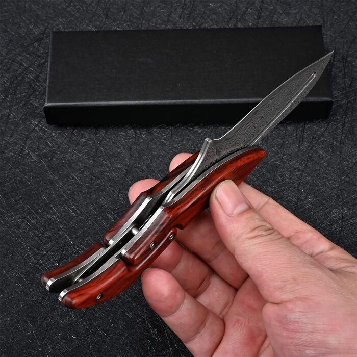 VG10 Damascus Steel Folding Pocket Knife for Men EDC Camping Outdoor Knife (Rückbiegung)