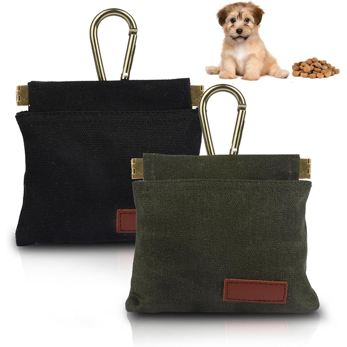 Сумка для ласощів для собак, тренувальна, ручна, з карабіном, для цуценят, собак, для подорожей, чорна, зелена, 2 шт.