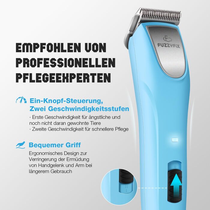 Професійна машинка для стрижки собак, 2 швидкості, ергономічний дизайн, для собак та котів, стрижка густого, довгого та кучерявого хутра, світло-блакитна