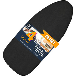 Smart Ironing Board Cover and Pad - Standard Size, fits small mini-boards, easy placement, extra thick padding, elastic cord, heat-reflective (black, 31.8 x 76.2 / 12.5
