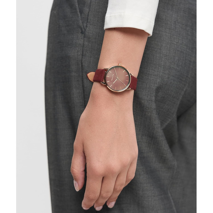 Годинник Tamaris для жінок з шкіряним ремінцем (рожеве золото / шкіряний ремінець з квітковим візерунком бордового кольору)