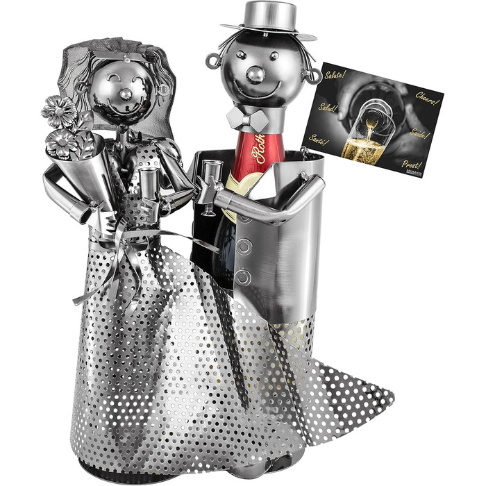 BRUBAKER Champagne or Sparkling Wine Bottle Holder - Wedding Couple Metal Sculpture with Gift Card