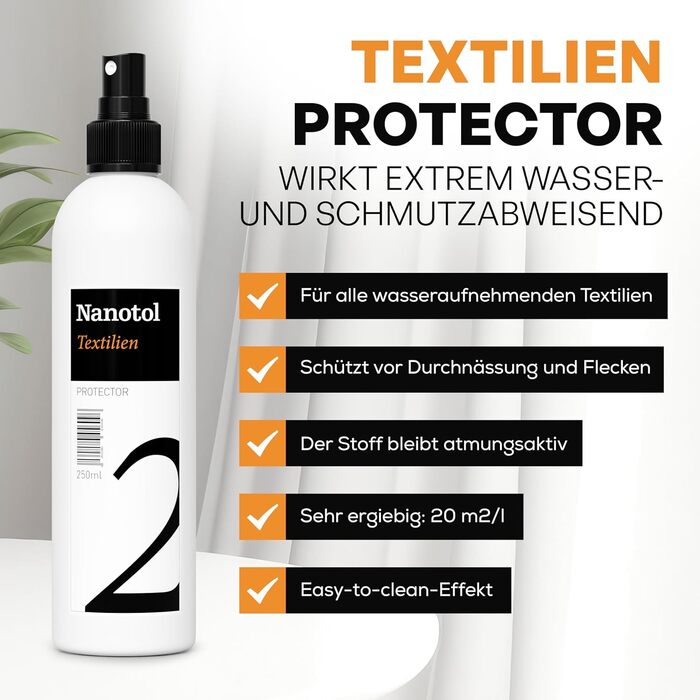 Nano-impregnation spray with lotus effect for leather, suede, fabric - Nanotol Textile Protector - care spray for clothing, shoes and all kinds of outdoor textiles.
