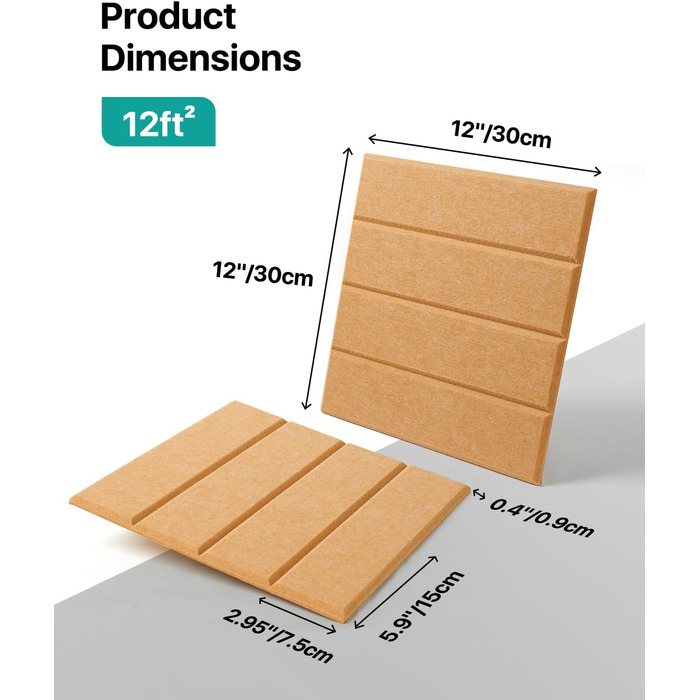 Акустичні панелі Soundsbay самоклеючі для звукоізоляції та шумопоглинання, поліестер, 30×30×0.9 см, гірчично-жовті (12 шт)