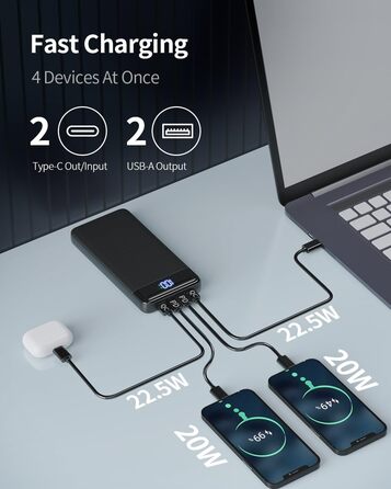 Power Bank 26800mAh 22.5W з USB-C PD3.0 QC4.0, Чорний - Зовнішній акумулятор для iPhone, iPad