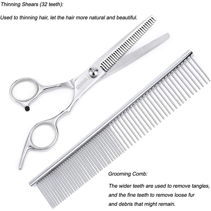 Freewindo Dog Grooming Shears - Rounded Tip Stainless Steel - Dog Trimming Scissors & Nail Clippers for Full Body Care