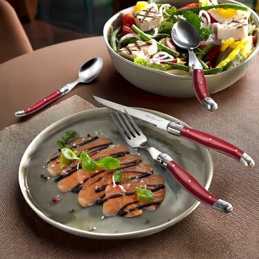 Набір столових приборів для стейка Lou Laguiole TRADITION, 48 предметів, нержавіюча сталь, червоні ручки, на 12 осіб