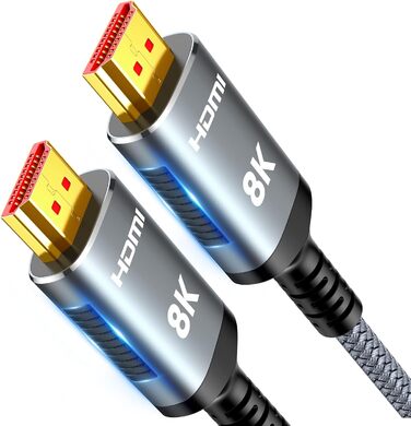 HDMI кабель Highwings 5 метрів 8K, HDMI 2.1, 48Gbps, Ultra Highspeed, Ethernet, HDR10, eARC, DTS:X, 3D, HDCP 2.2/2.3, сумісний з PS5/4/3, HDTV, Blu-ray, монітор