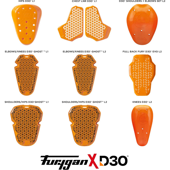 Мотозахист спини Furygan D3O EVO Level 2, сертифікований, гнучкий, легкий, помаранчевий, 2024