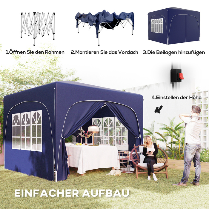 Outsunny 3x3m Gazebo, Water-Resistant, Stable, Winter-Proof, Pop-Up Folding Gazebo, UV Protection 50+, Foldable Party Tent, Garden Tent with 4 Side Walls, Bag, Garden Gazebo for Camping, Garden, Dark Blue | Aosom