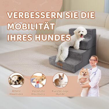 Dog Stairs Large Dogs 4 Steps High, Dog Stairs for Bed Sofa 50cm, Pet Stairs Washable, High-Density Foam, for Injured Older Dogs (45cm Height, Grey)