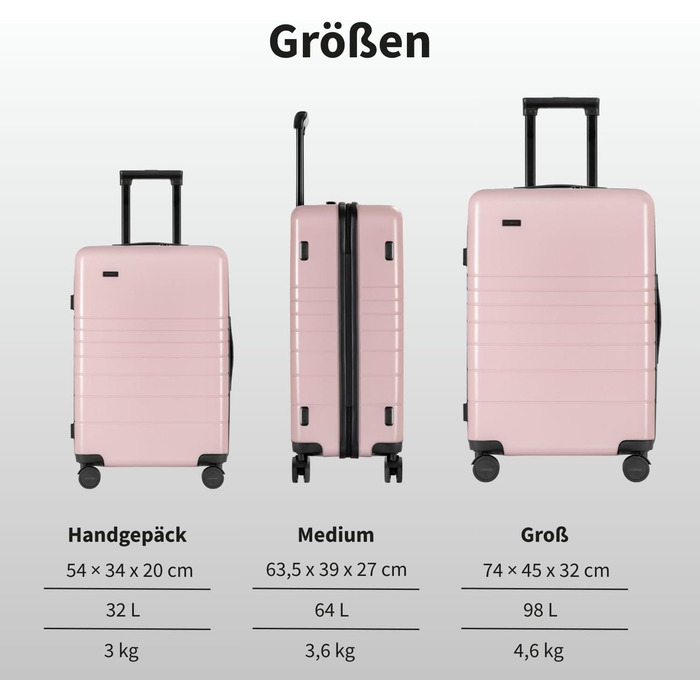 Валіза ETERNITIVE з полікарбонату та ABS: легка, з 360° колесами, TSA-замок, ручна, оливковий, рожевий, набір 3 шт (S+M+L)