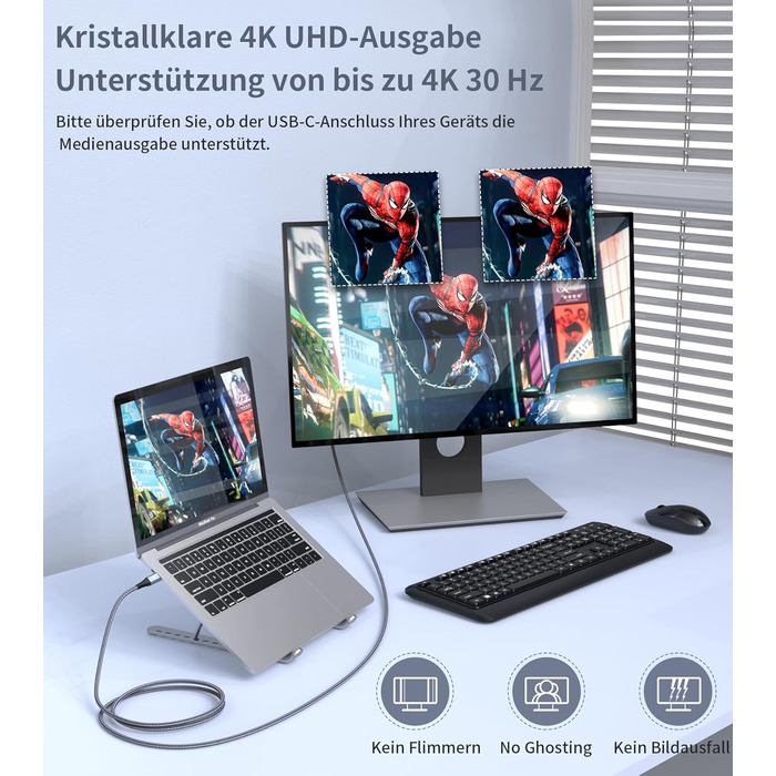 Кабель USB-C на HDMI 4K 2м, USB Type-C - HDMI, плетені, Thunderbolt, сумісний з iPhone, MacBook, iMac, iPad, Samsung, Dell