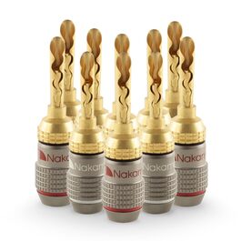 Бананові роз'єми Nakamichi FanLock Excel-Serie, 24K золоте покриття, BFA, для кабелів 10-18 AWG, 4 мм, для Hi-Fi стерео та домашнього кінотеатру (10 шт/5 пар)