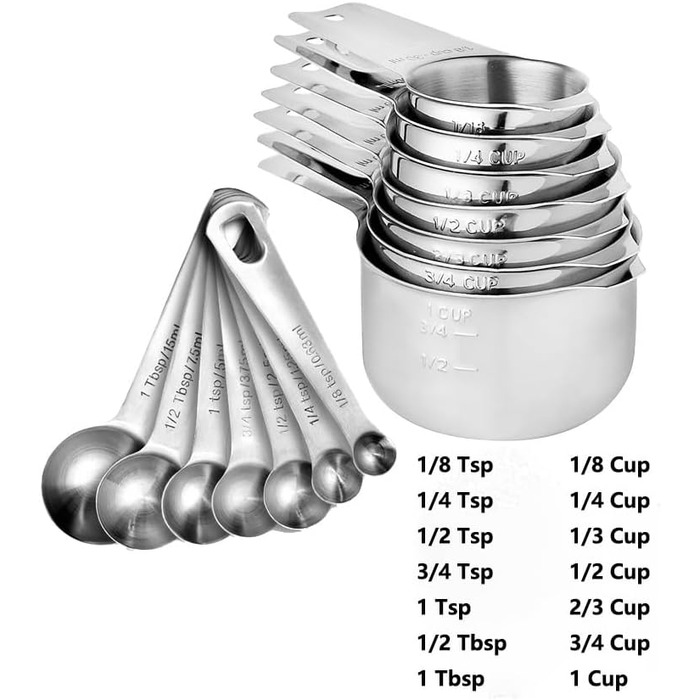 Measuring Cup and Spoon Set, 304 Premium Stainless Steel Cups and Spoons, Kitchen Gadgets for Cooking, Baking (Set-01)