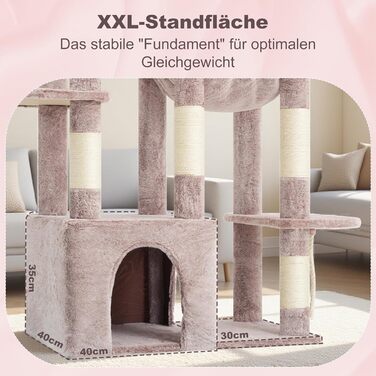 Дерев'яний комплекс для котів Heyby Kratzbaum 120см з X-основою, багатоярусний, з гамаком та дряпалкою (Колір: коричнево-бежевий)