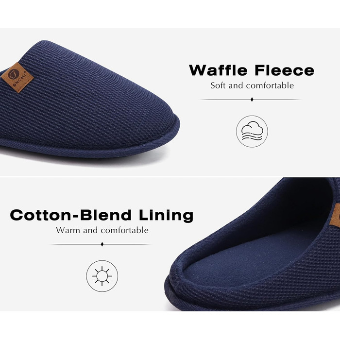 Чоловічі тапочки ONCAI з піною Memory Foam, штучним хутром та гумовою підошвою для дому та вулиці, розмір EU 40-49 (Синій, 47 EU)