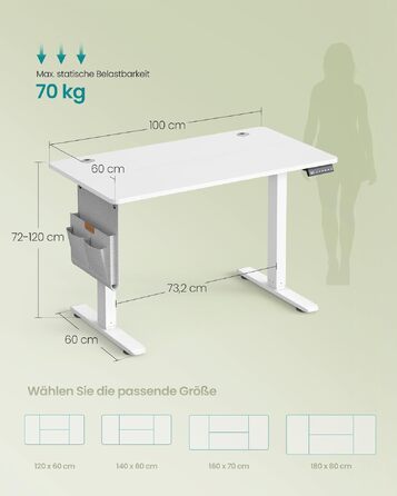Регульований по висоті письмовий стіл SONGMICS (100 x 60 см), колір: білий хмарний