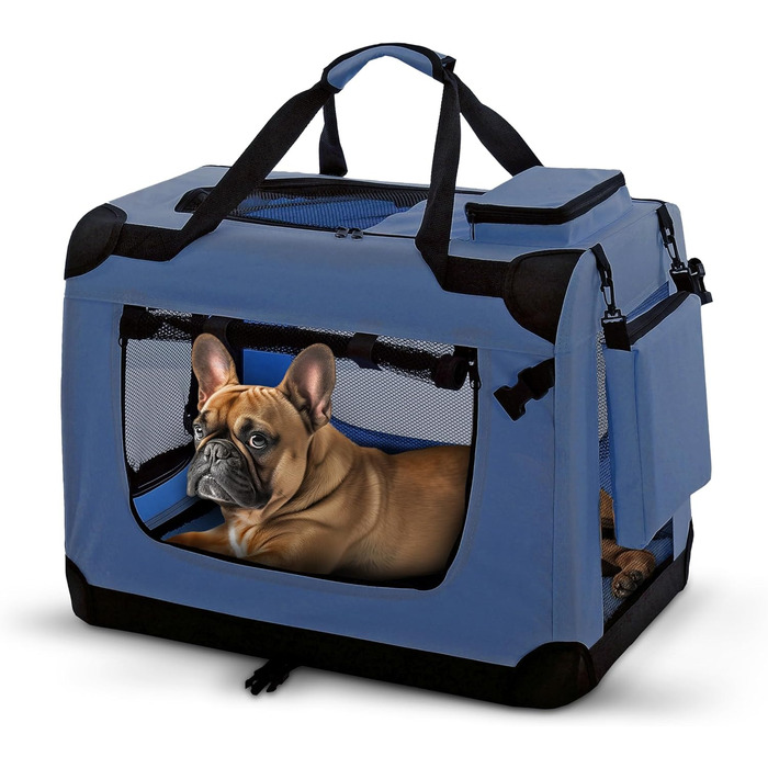 Транспортна переноска для собак і котів PET VIOLET, складана, блакитна, 62x42x44 см