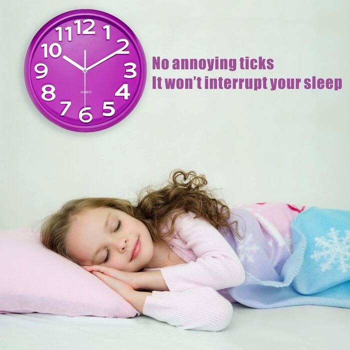 Plumeet 40.6cm Extra Large Wall Clock, Non-Ticking Silent Quartz Decorative Clocks, Modern Style Good for Living Room, Kitchen, Living Room, Bedroom, Office, Large 3D Number Display, (White) (25 cm, Violet)