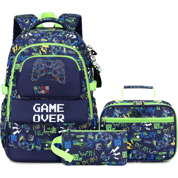 Набір шкільних рюкзаків Makukke для підлітків, геймерський рюкзак з ланч-бокс та пеналом, подарунок для хлопчиків (старша та середня школа)