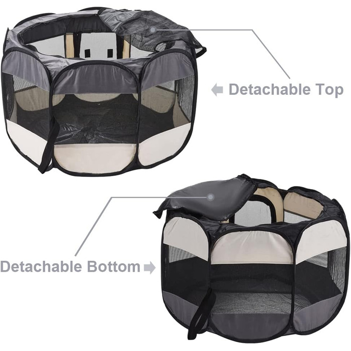 Клітка-манеж для тварин XhuangTech: собаки, коти, цуценята, 80x80x58,4 см, м'який матеріал, портативна, складана, для дому та вулиці, сірий та бежевий