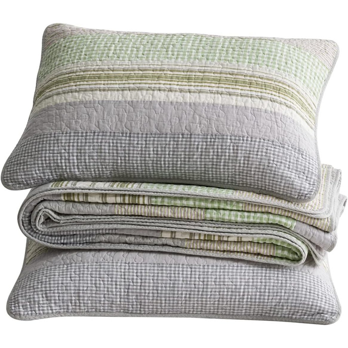 Комплект ковдр Chezmoi Collection Quinn: 3 шт., Патчворк, Квіт Hibiscus, Смугастий, Бавовна, Легкий, Змінний, Розмір Queen