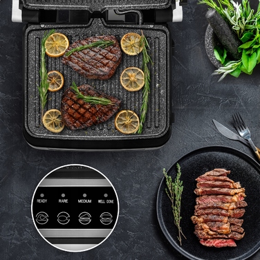 Електричний гриль Zeegma Chef 2100W, сріблястий, таймер, 5 програм, антипригарне покриття