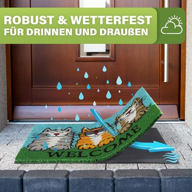 Килимок для домівок з кокосового волокна, 40x60 см - вологостійкий, міцний, для дому та вулиці (Welcome Cats)