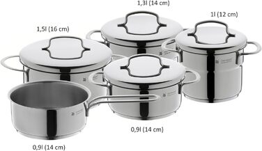 WMF Mini Pot Set Induction Small 5-Piece, Cookware Set with Metal Lids, Cromargan Stainless Steel, Stackable Pot Set, ideal for small portions