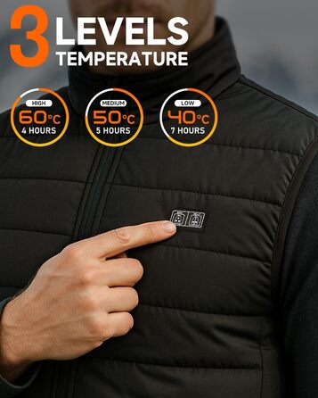 LABCOOL Тепла жилетка з підігрівом - чоловіча та жіноча жилетка з USB-підігрівом та акумулятором 10000mAh - 6-зонний підігрів з 3 рівнями температури - можна прати в пральній машині, чорний L