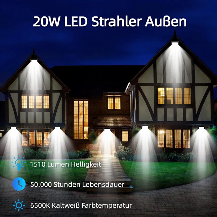 2 Pieces 100W LED Flood Lights Outdoor, Super Bright 8140LM Wall Light, 3000K Warm White Outdoor Spotlights, IP66 Waterproof Floodlight, Spotlight for Backyard Driveway Doors Garage Hallway Garden (Cool White, 20.0 Watt 10 Pieces)
