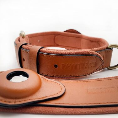 PawTrace Airtag Dog Collar Leather. Durable collar made of genuine leather compatible with Apple AirTag. More comfortable protection for small & large dogs. GPS dog band in brown. Adjustable (XS) XS (circumference 25-33cm)