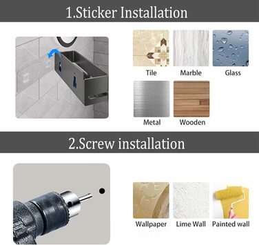 Набір полиць для ванної кімнати (5 шт.) з мильничкою та тримачем для зубних щіток, без свердління, сірий