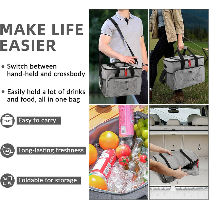 30L Термосумка-холодильник для їжі та напоїв: водонепроникна, складана, з оксфордської тканини