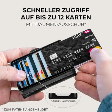 PURISTO KLIK: Тонкий міні-портмоне для чоловіків з натуральної шкіри з RFID захистом - 12 карт, без відділу для монет (Carbon)