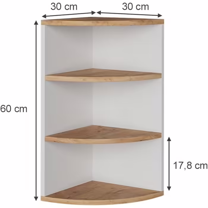 Кутова книжкова полиця Vicco Ecki, біла/дуб золотий, 30x60 см