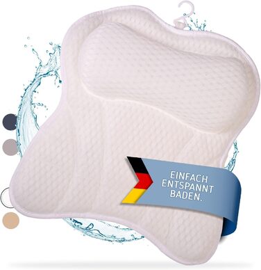 Bathtub Pillow | Premium Bathtub Pillow with Headrest & Neck Support | Pillow ideal as Bathtub Neck Pillow & Head Pillow | Ergonomic Tub Pillow with Suction Cups, White