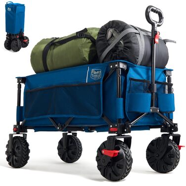 Візок пляжний Timber Ridge XXL 200л, синій: складаний, з гальмами, бічними кишенями, тримачем для напоїв, для кемпінгу та покупок (вантажність 150кг)