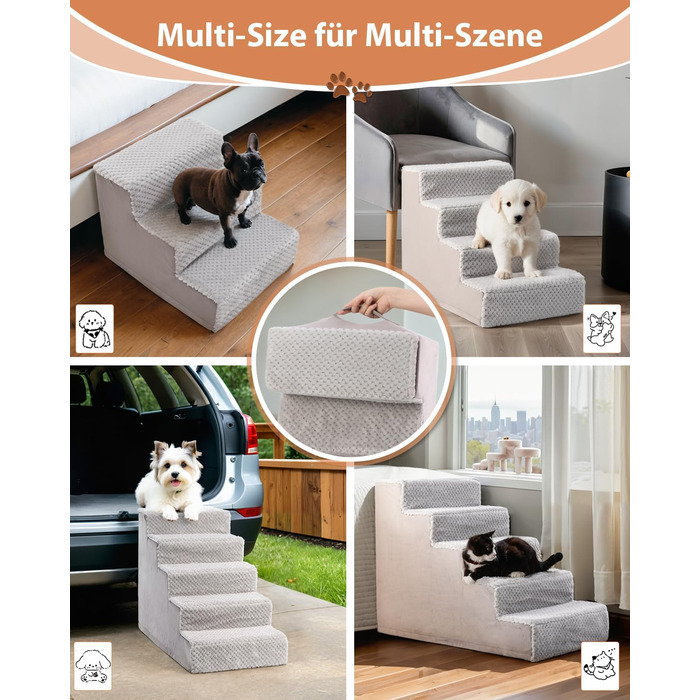 KSIIA Dog Stairs for Small Dogs 44cm High, Pet Stairs with Removable Washable Cover, Cat Stairs for Elderly Cats and Dogs, Non-Slip Dog Ramp Dog Stairs for Bed Sofa, Grey