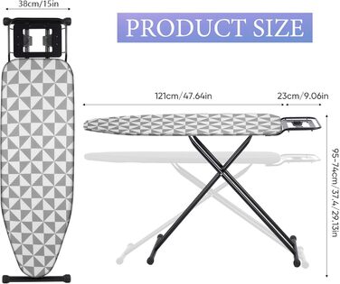 Професійний відкидний стіл для прасування з металу, 120x39 см, регульована висота