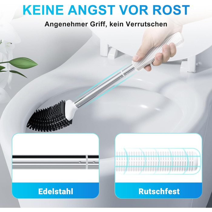 Набір щіток для унітазу Fowooyeen: силіконові, настінні, плоскі, з сердечком, елегантний дизайн, без свердління, 2 шт. (білий матовий)