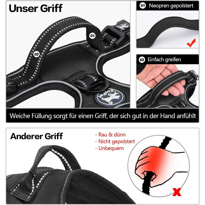 Шлейка для собак PoyPet Front Reflektive з ручкою для контролю та світловідбиваючими елементами, чорна, розмір S