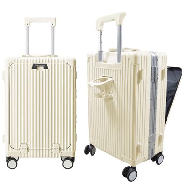 Чемодан 20 дюймів з спінінговими колесами, алюмінієва рама, TSA-замок, USB-порт, підставка для телефону, білий