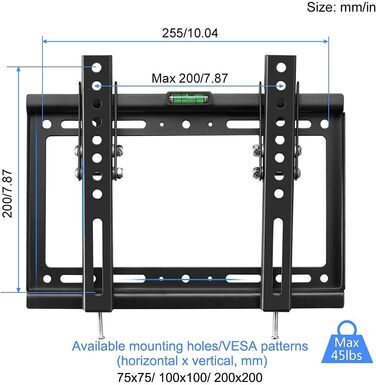 Кріплення для телевізора Suptek 32 дюйми, VESA 200x200mm, для LED/LCD/OLED телевізорів 14-32 дюймів, настінне кріплення, нахильний, до 25кг