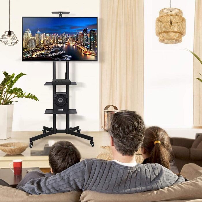 Yaheetech Rolling TV Stand with Brakes - Adjustable Height, 3 Shelves, VESA 100x100 to 600x400 - Fits 32-75 inch TVs