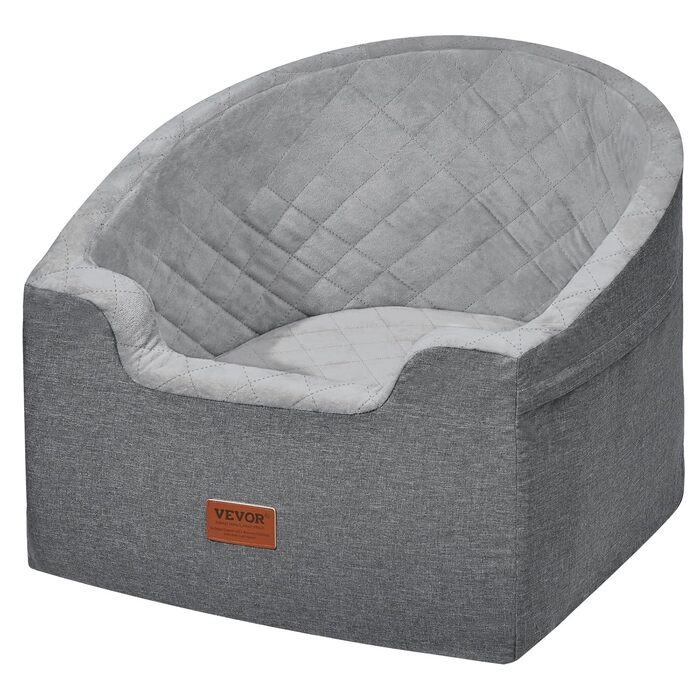 Автокрісло для собак VEVOR, 560x508x410 мм, з кишенею, поводок, м'яка підкладка, для собак до 25 кг, сірого кольору
