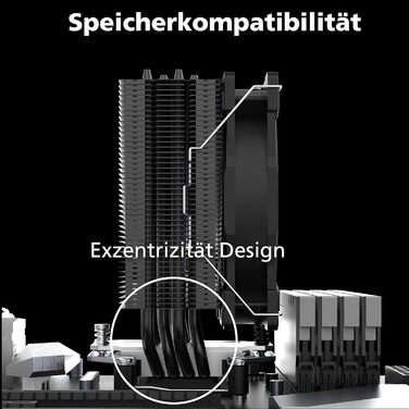 Akasa SOHO H4 Plus: Кулер для CPU з RGB підсвічуванням, 120mm, тихий вентилятор, теплові трубки з міді, 185W, чорний, підтримка Intel LGA 1851/20XX/1700/1200/115X; AMD AM4/AM5 Ryzen